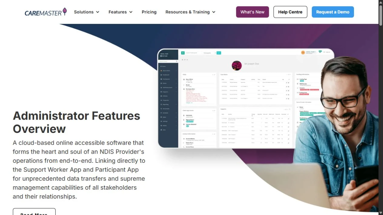 CareMaster public administrator overview page with application visual