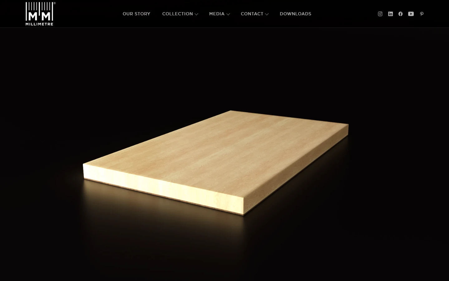 Millimetre homepage with a sculptural material presentation
